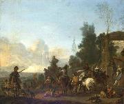 Carel Van der Pluym Departure for hunting painting